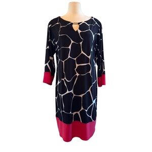 Signature Camryn Black and White Patterned Dress with Pink Accents XL